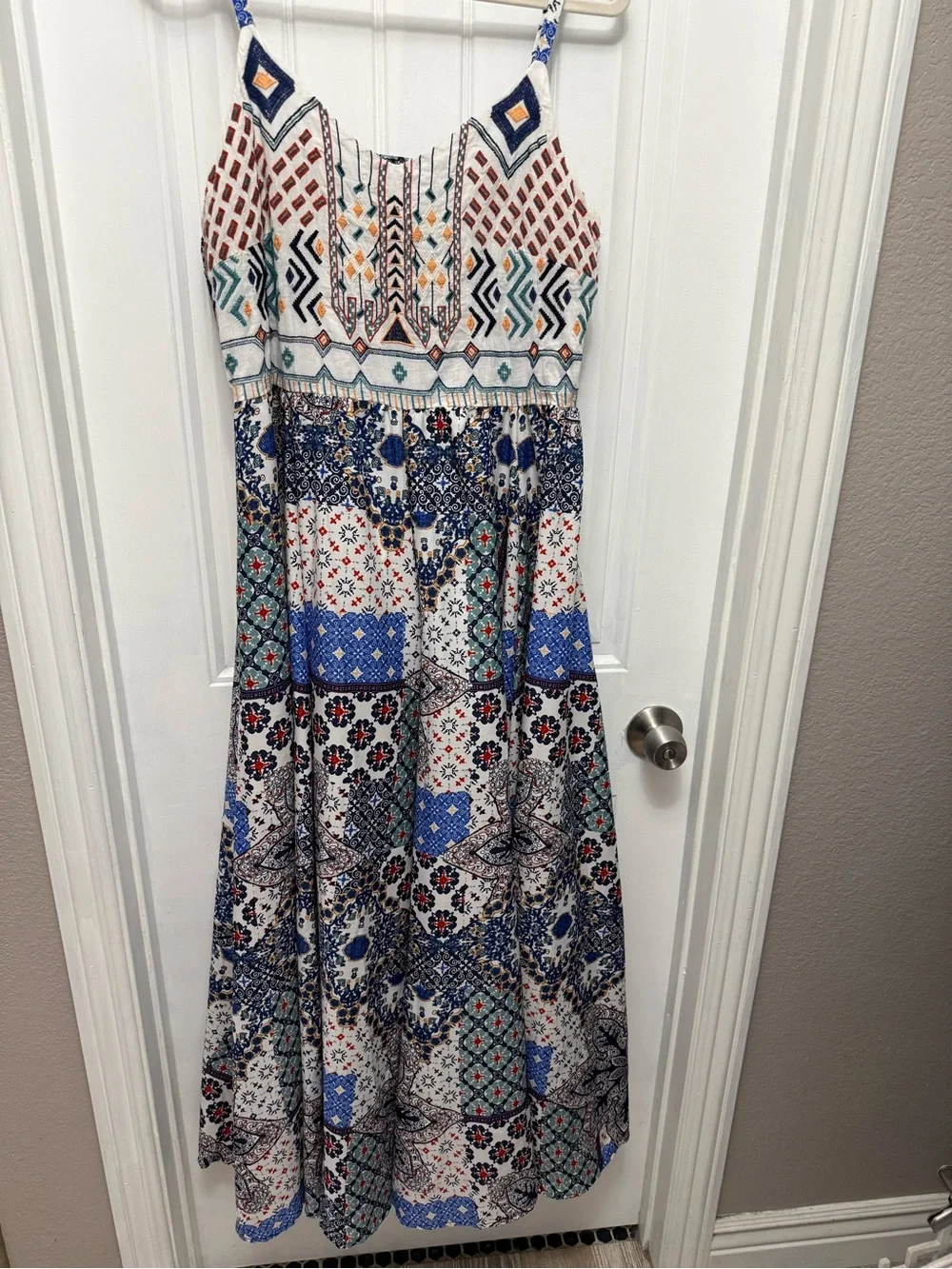 Cupio Floral Embroidered Boho Gypsy Hippie Maxi Dress Festival Large (55-7)